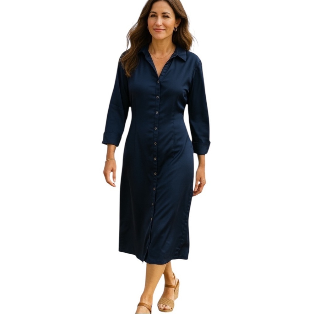 NWT Myra Bag Large Blue Midi Shirtdress Tie Back Lagenlook Modest Office